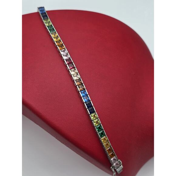 MULTI STONE COLOR CZ STERLING SILVER 925 TENNIS BRACELET - Picture 1 of 16
